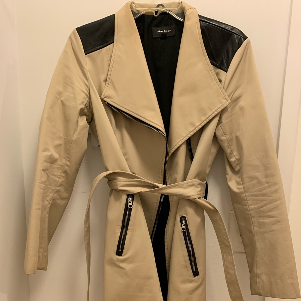 Mackage leather trim trench coat size S